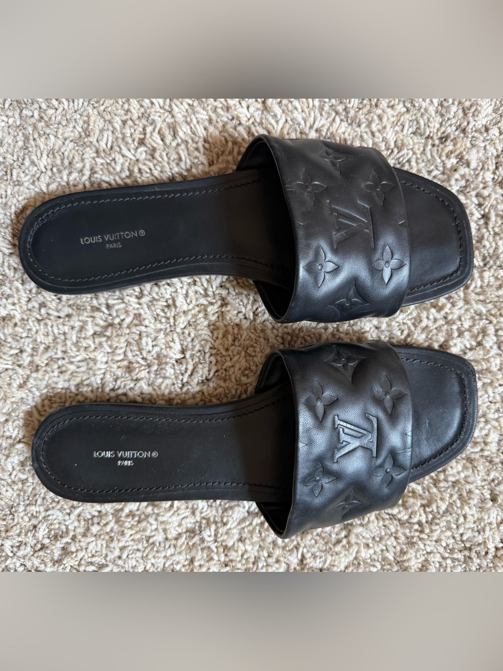 Louis Vuitton Black Embossed Monogram Slide Sandals flat mule – Women's 40 or 9